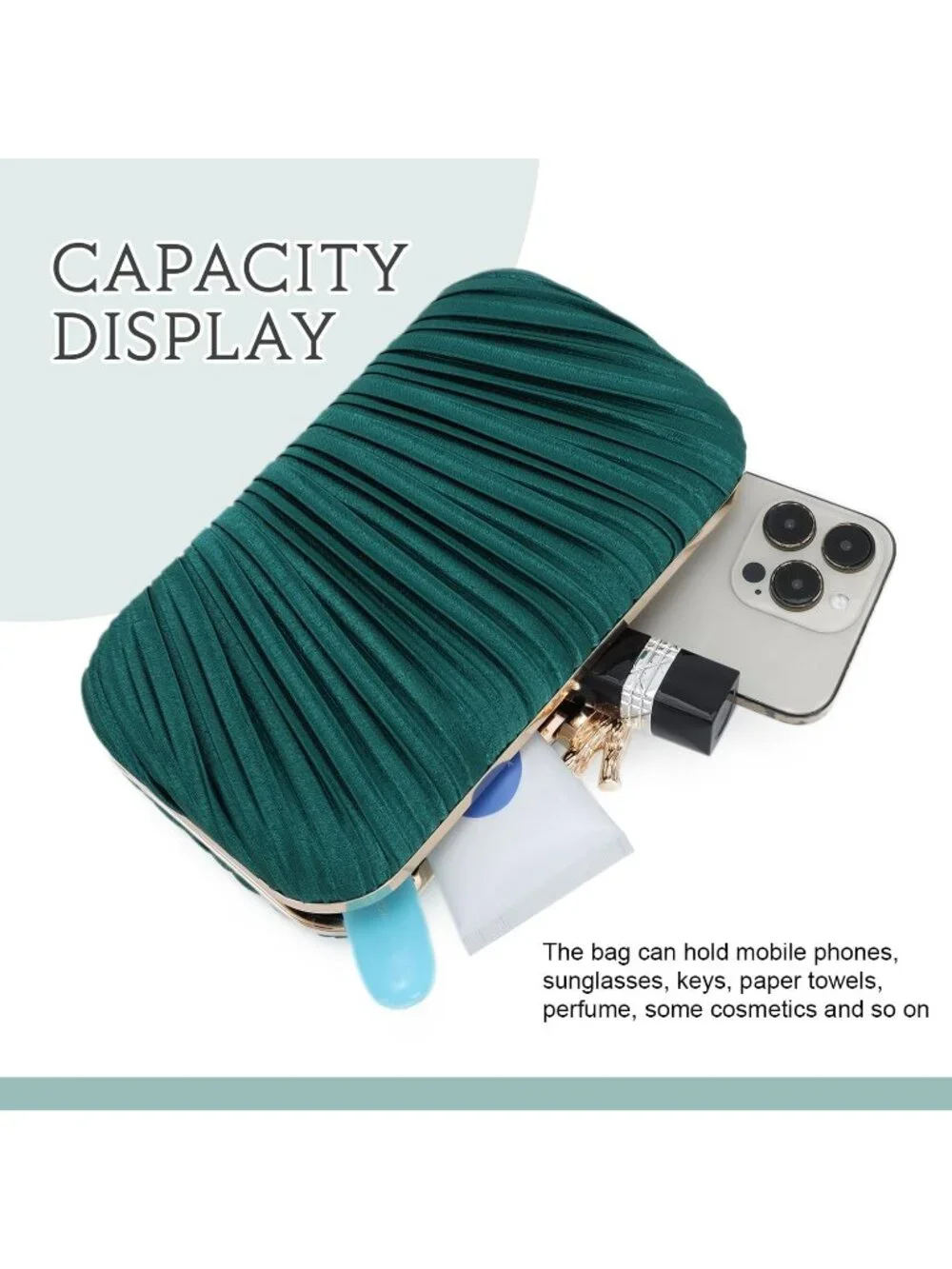 👜 Women's Green Evening Bag Pleated Clutch Bag with Chain for Wedding Party